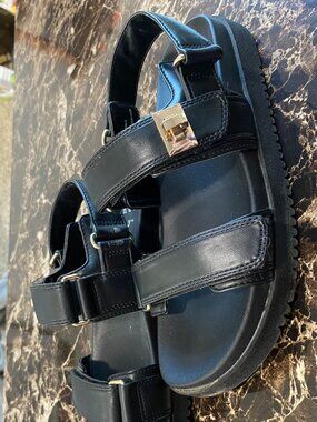Target A New Day Black Sandals With Gold Accents Velcro Straps